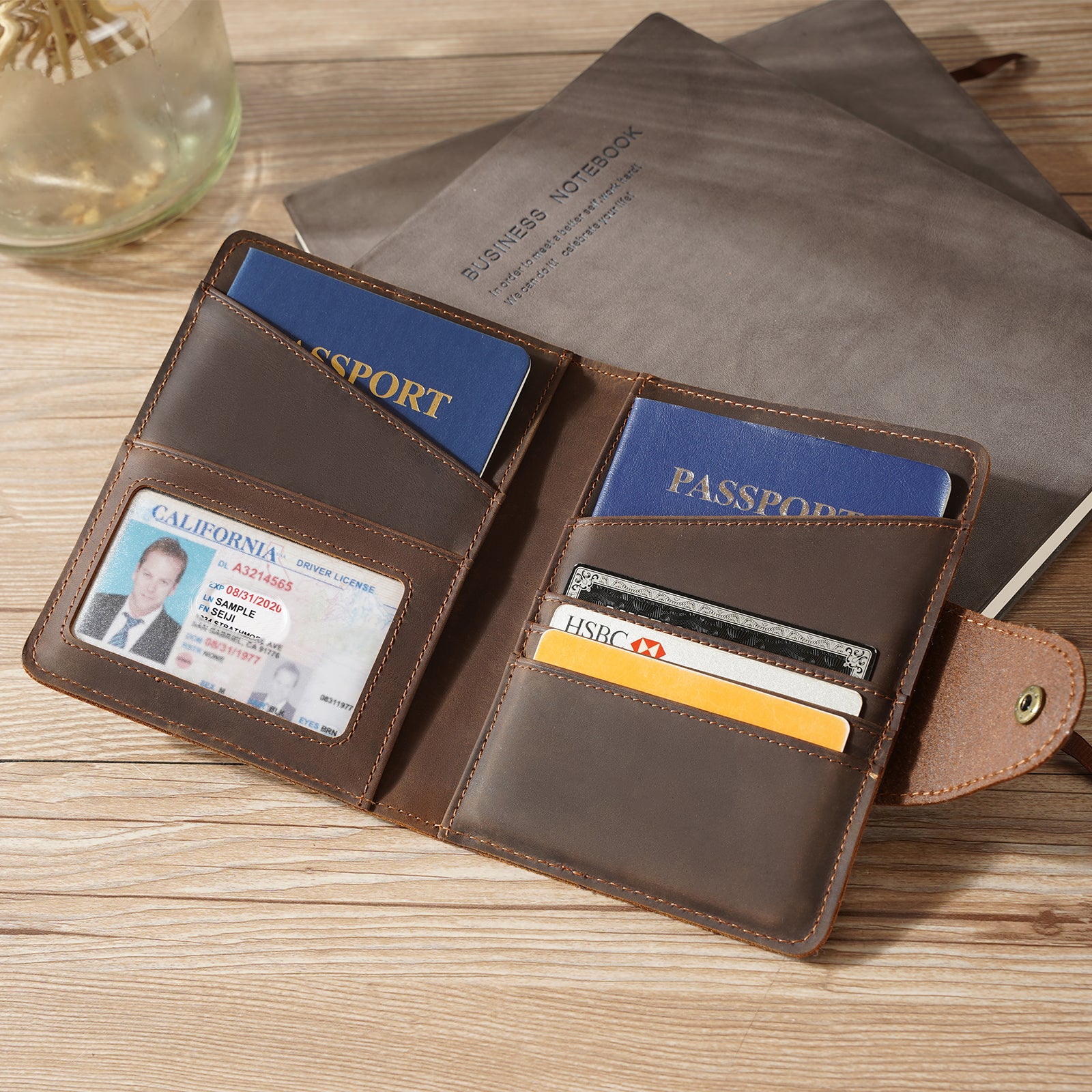 Polare Full Grain Leather Slim and Soft RFID Blocking Passport Wallet (Scenario Shows)