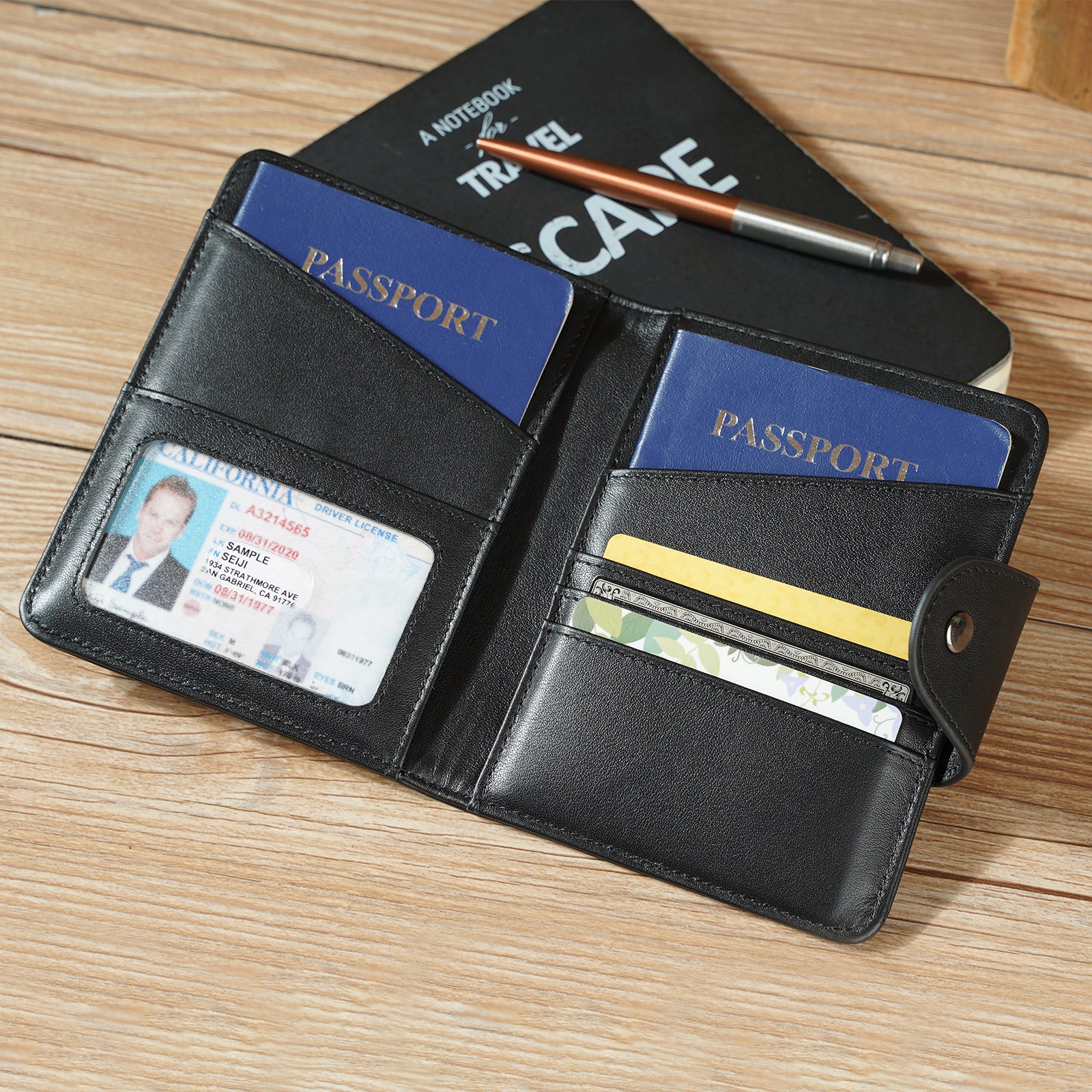 Polare Full Grain Leather Slim and Soft RFID Blocking Passport Wallet (Scenario Shows)