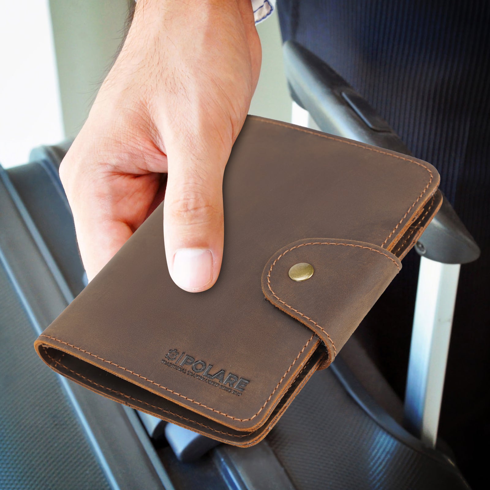 Polare Full Grain Leather Slim and Soft RFID Blocking Passport Wallet (Model Display)