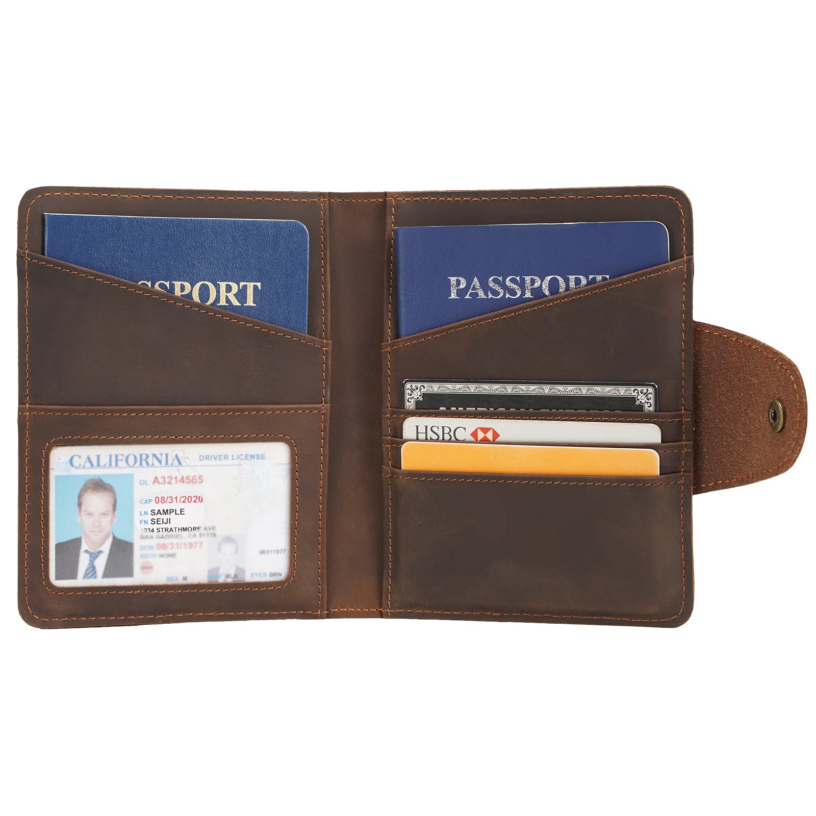 Polare Full Grain Leather Slim and Soft RFID Blocking Passport Wallet (Inside)