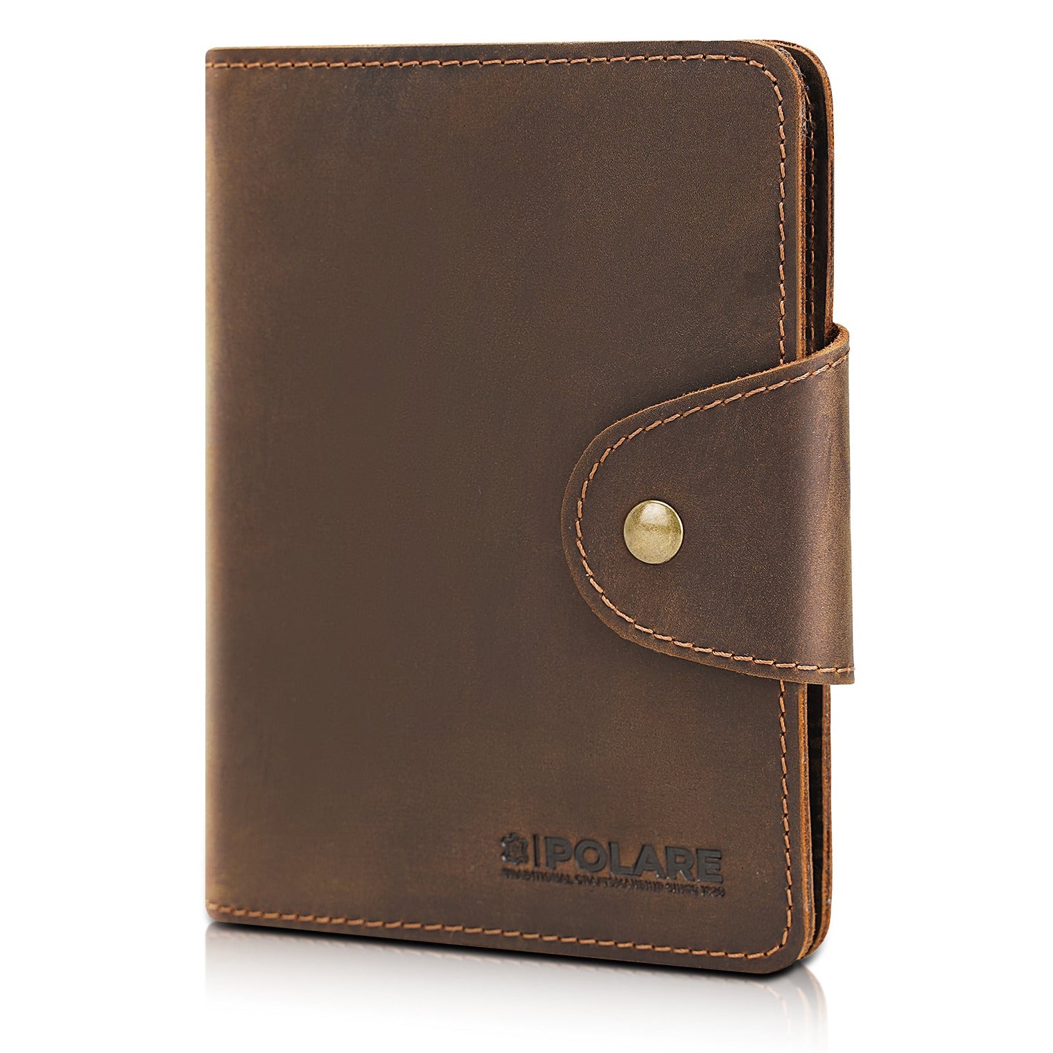Polare Full Grain Leather Slim and Soft RFID Blocking Wallet for Men Snap Bifold Travel Wallet Passport Holders 2 Passports Dark Brown