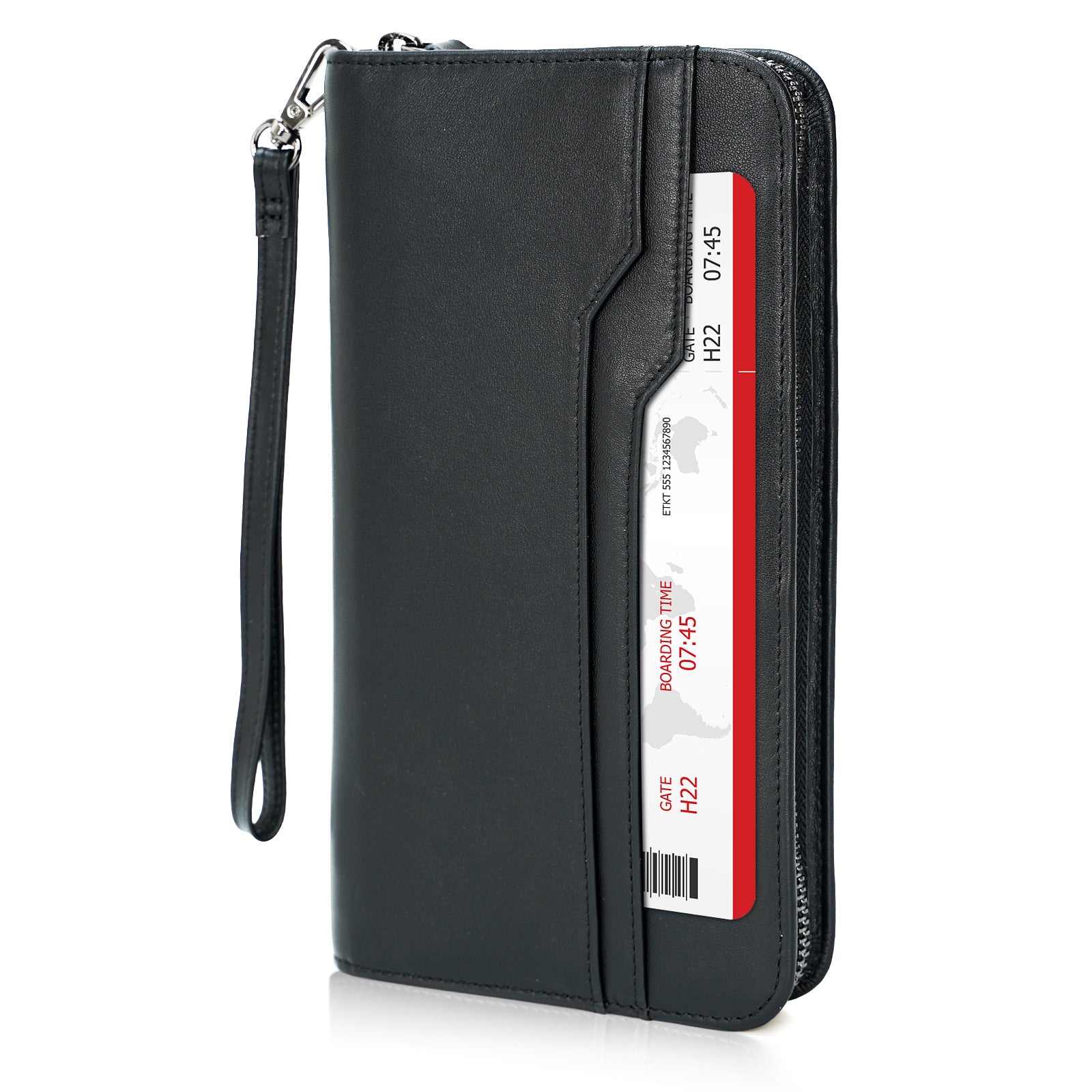 Full Grain Leather Family Travel RFID Blocking Passport Wallet (Black)