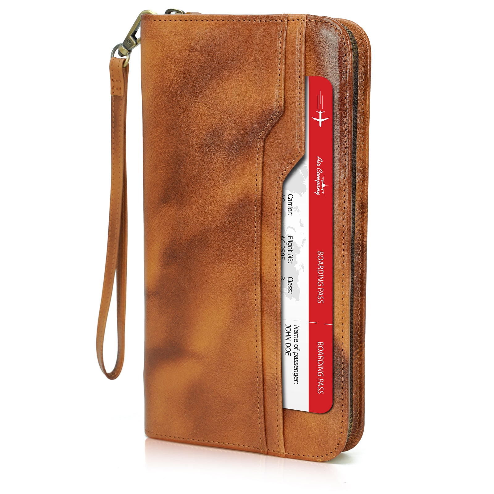 Full Grain Leather Family Travel RFID Blocking Passport Wallet (Brown)