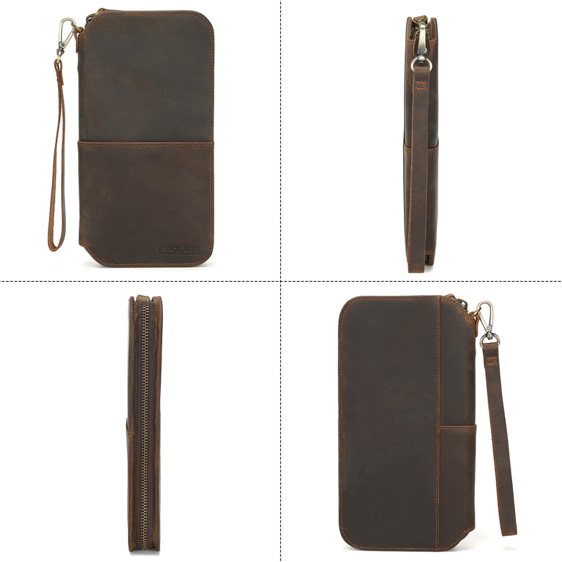 Polare Full Grain Leather Family Passport Holder Travel Wallet and Documents Organizer RFID Blocking Case Fits 6 Passports