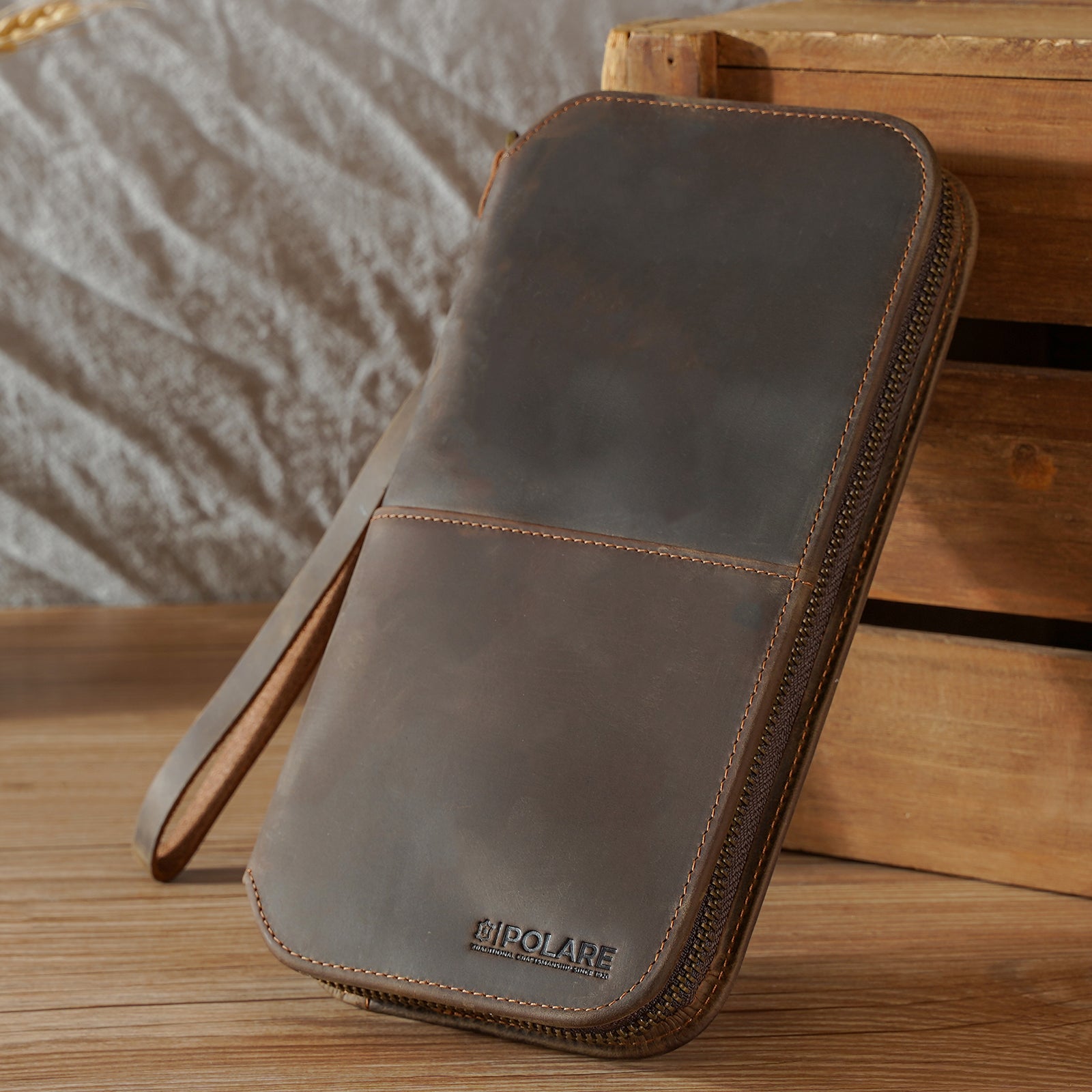 Man Long Wallet Family Travel Wallet Organizer Long Leather 