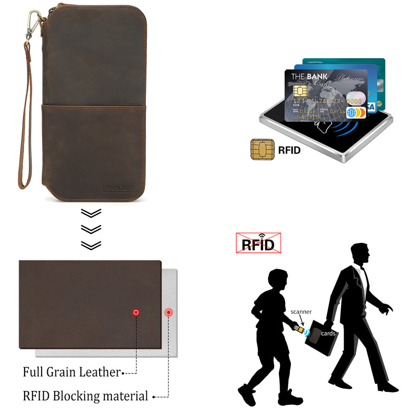 Full Grain Leather Family Travel Passport Wallet Fits 6 Passports (RFID Blocking)