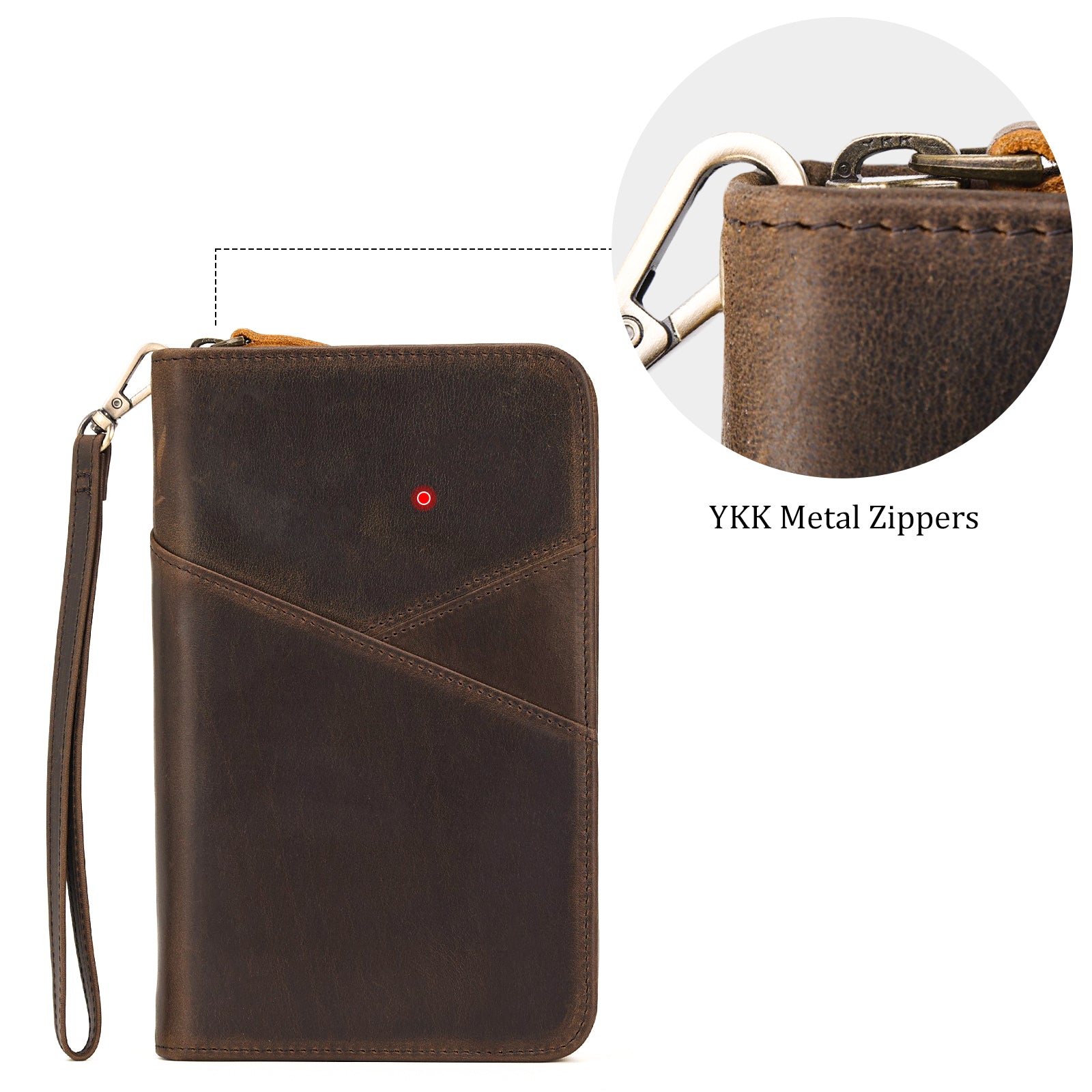 Full Grain Leather Passport Ticket Holder Case Holds 2 Passports (Dark Brown,YKK Zippers)