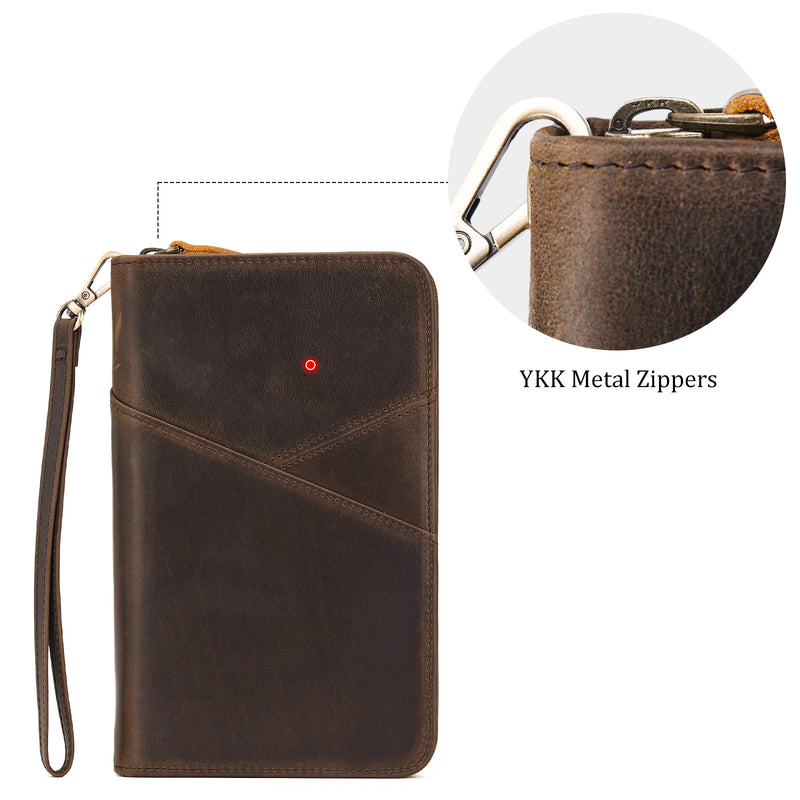 Full Grain Leather Passport Ticket Holder Case Holds 2 Passports (YKK Zippers)