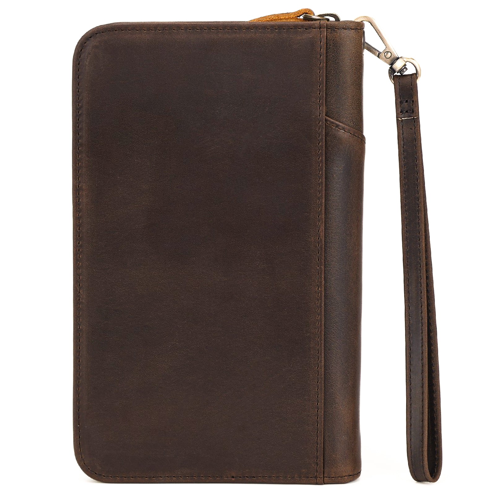 Full Grain Leather Passport Ticket Holder Case Holds 2 Passports (Dark Brown,Back)