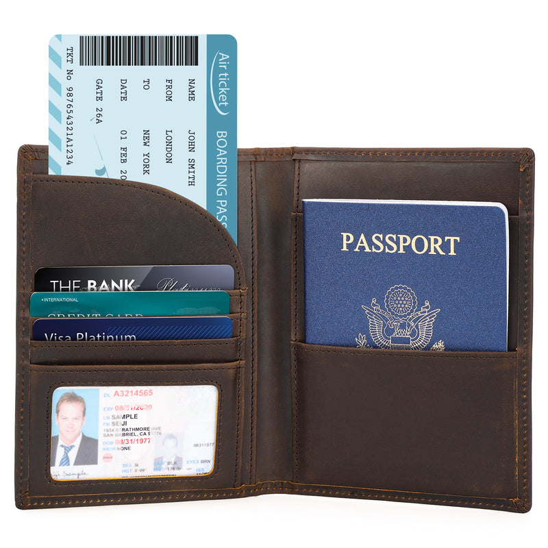 Full Grain Leather Bifold Wallet Passport Holders 2 Passports (Inside)