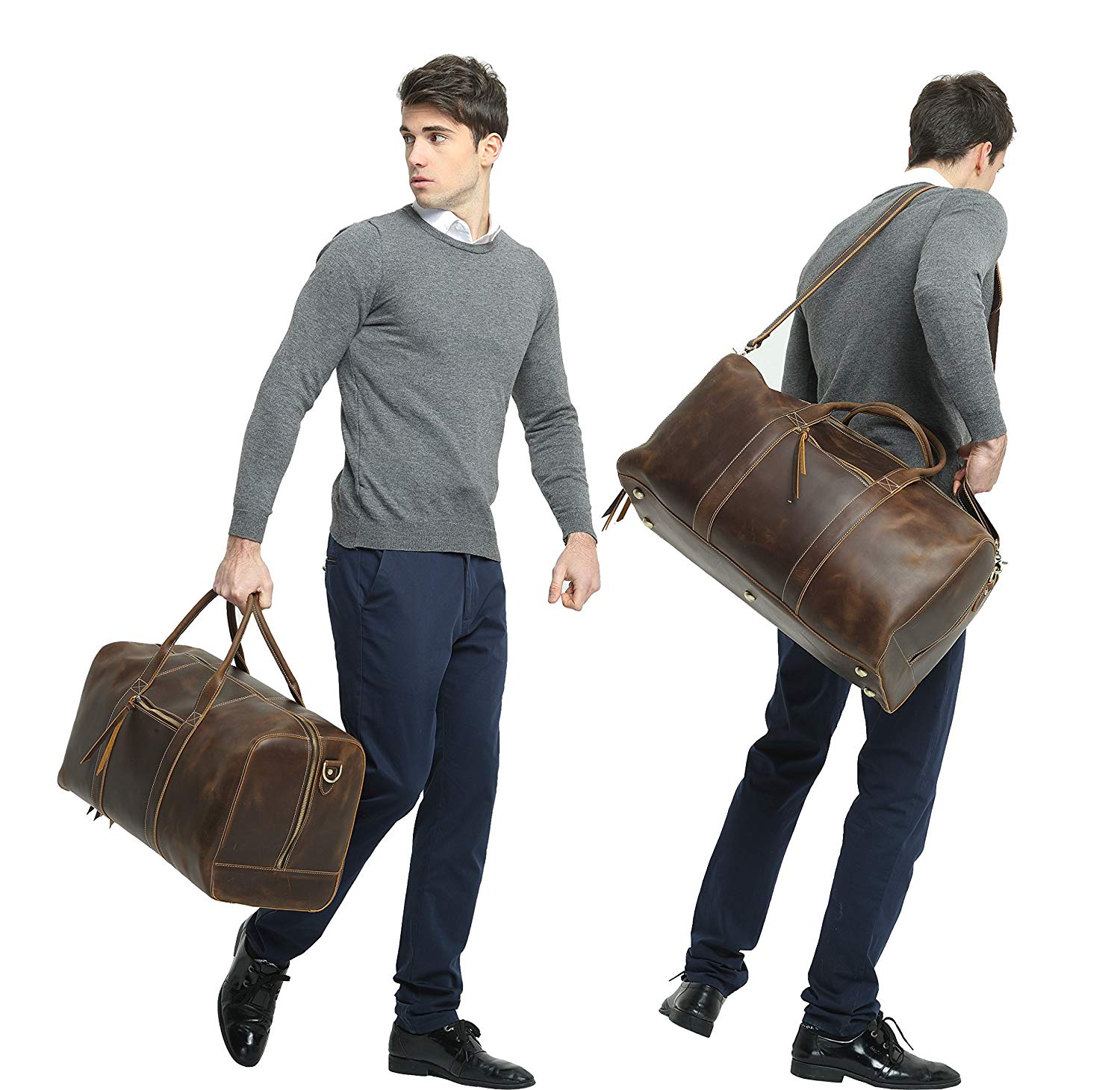 Men's Pu Leather Holdall Hand Luggage Weekend Duffel Travel