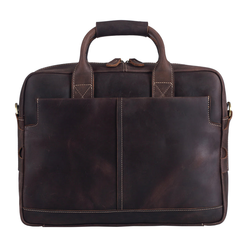 Polare Thick Authentic Genuine Leather 16'' Laptop Case Bag Briefcase (Dark Brown,Front)