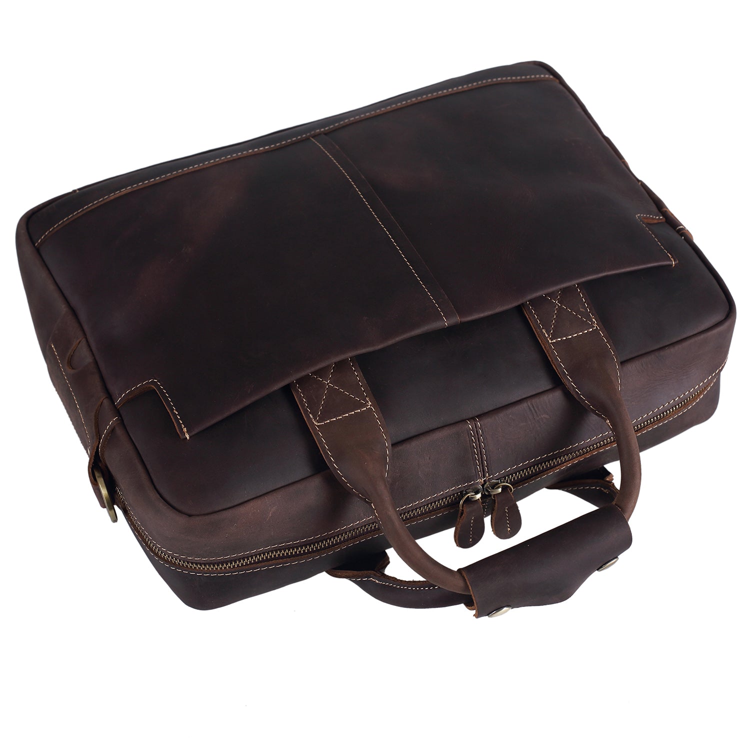 Polare Thick Authentic Genuine Leather 16'' Laptop Case Bag Briefcase (Dark Brown)