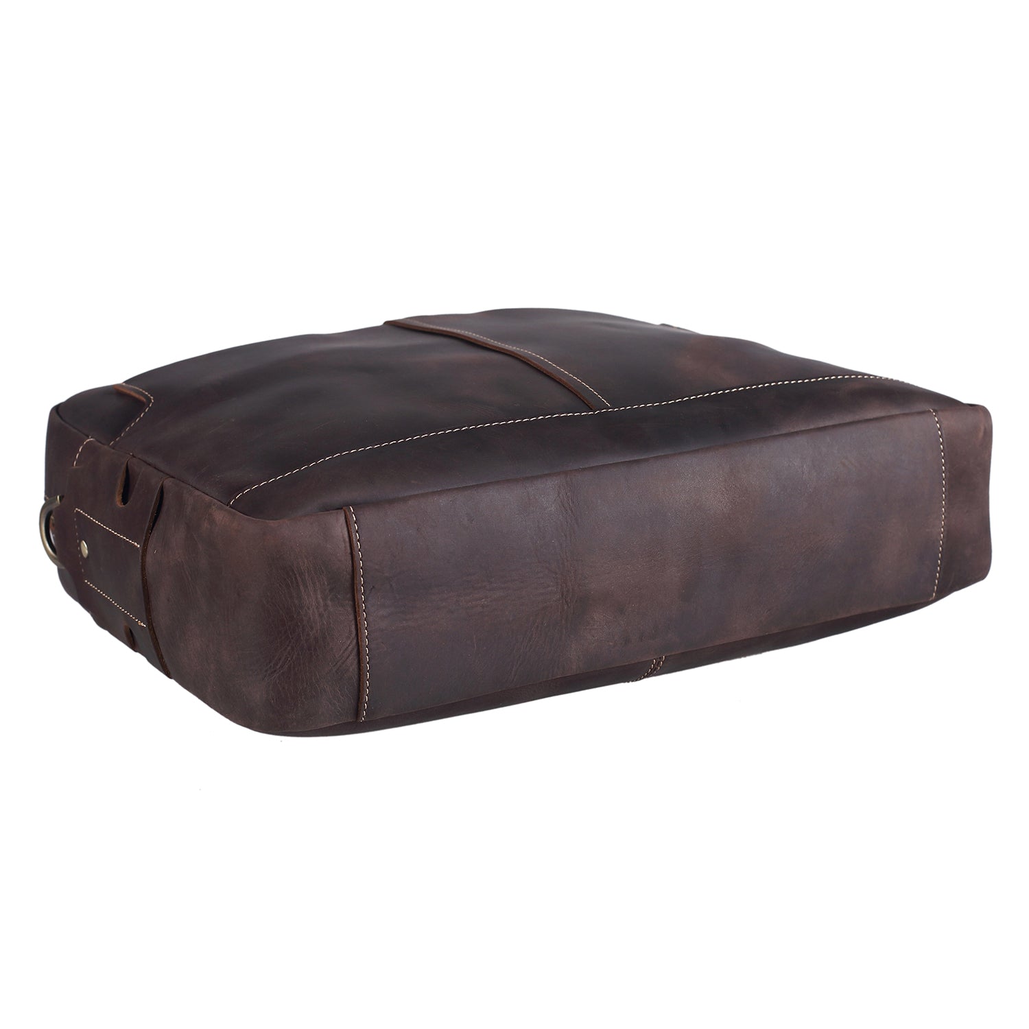 Polare Thick Authentic Genuine Leather 16'' Laptop Case Bag Briefcase (Dark Brown, Bottom)