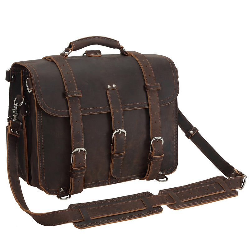 Polare 16" Full Grain Leather Briefcase Shoulder Messenger Bag (Dark Brown)