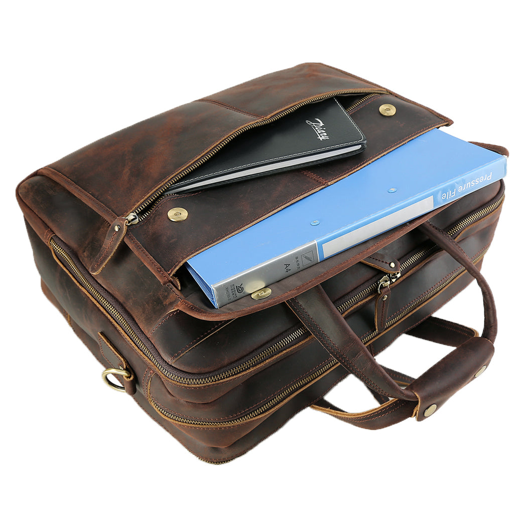 Polare 18 Full Grain Leather Laptop Briefcase For Men Vintage Busines