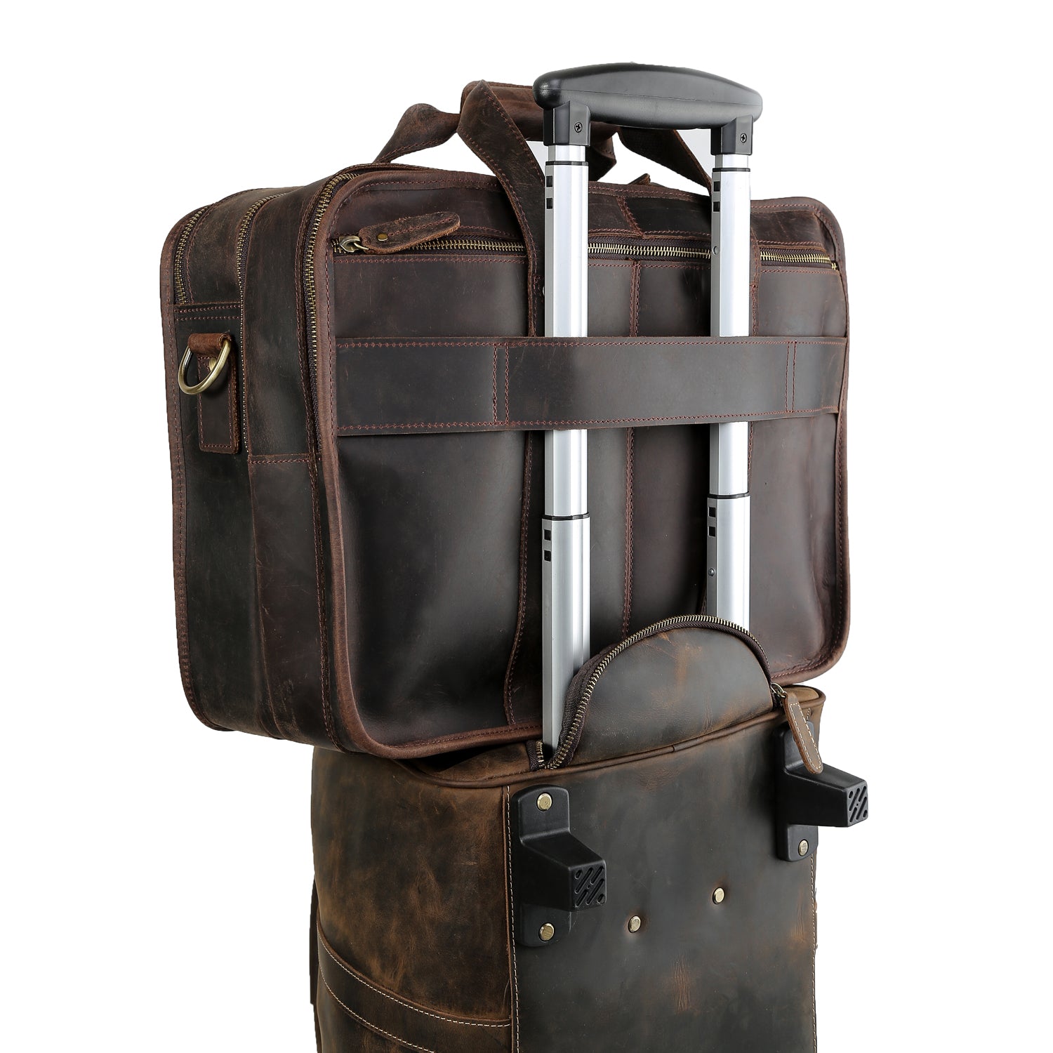 Polare 17" Modern Messenger Bag Laptop Briefcase (Dark Brown, Luggage Strap)