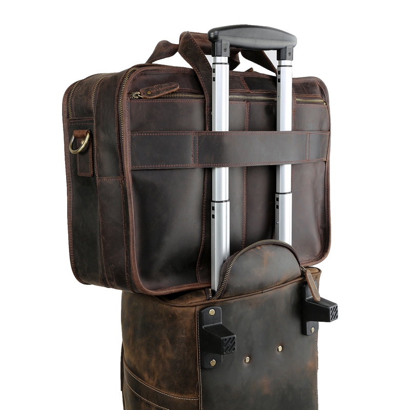Polare 17" Modern Messenger Bag Laptop Briefcase (Dark Brown, Luggage Strap)