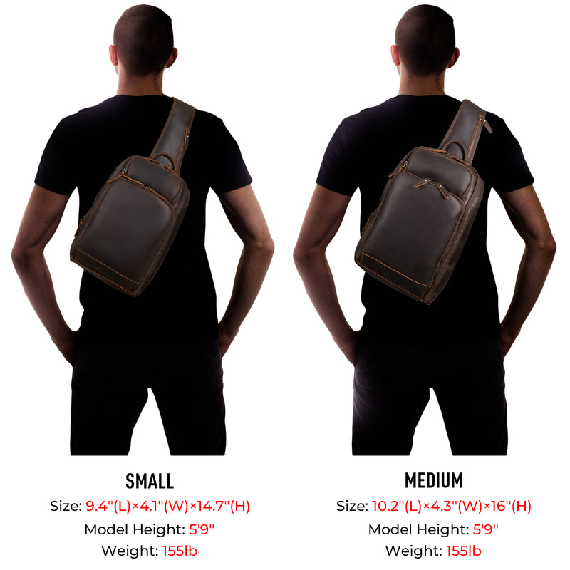 Polare Modern Style Leather Sling Shoulder Bag Travel/Hiking Daypack (Dimension,Model Display)