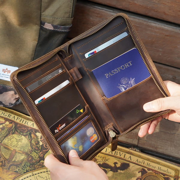 Polare Leather Passport Holder Cover Case (Dark Brown,Scenario Shows)