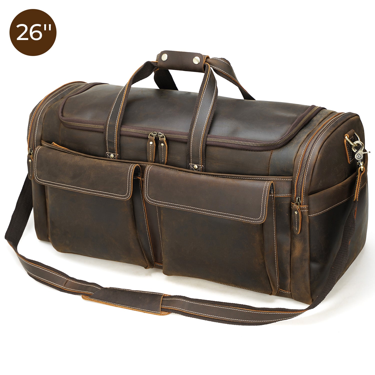 Polare Full Grain Leather Large Duffle Weekender Overnight Travel Bag