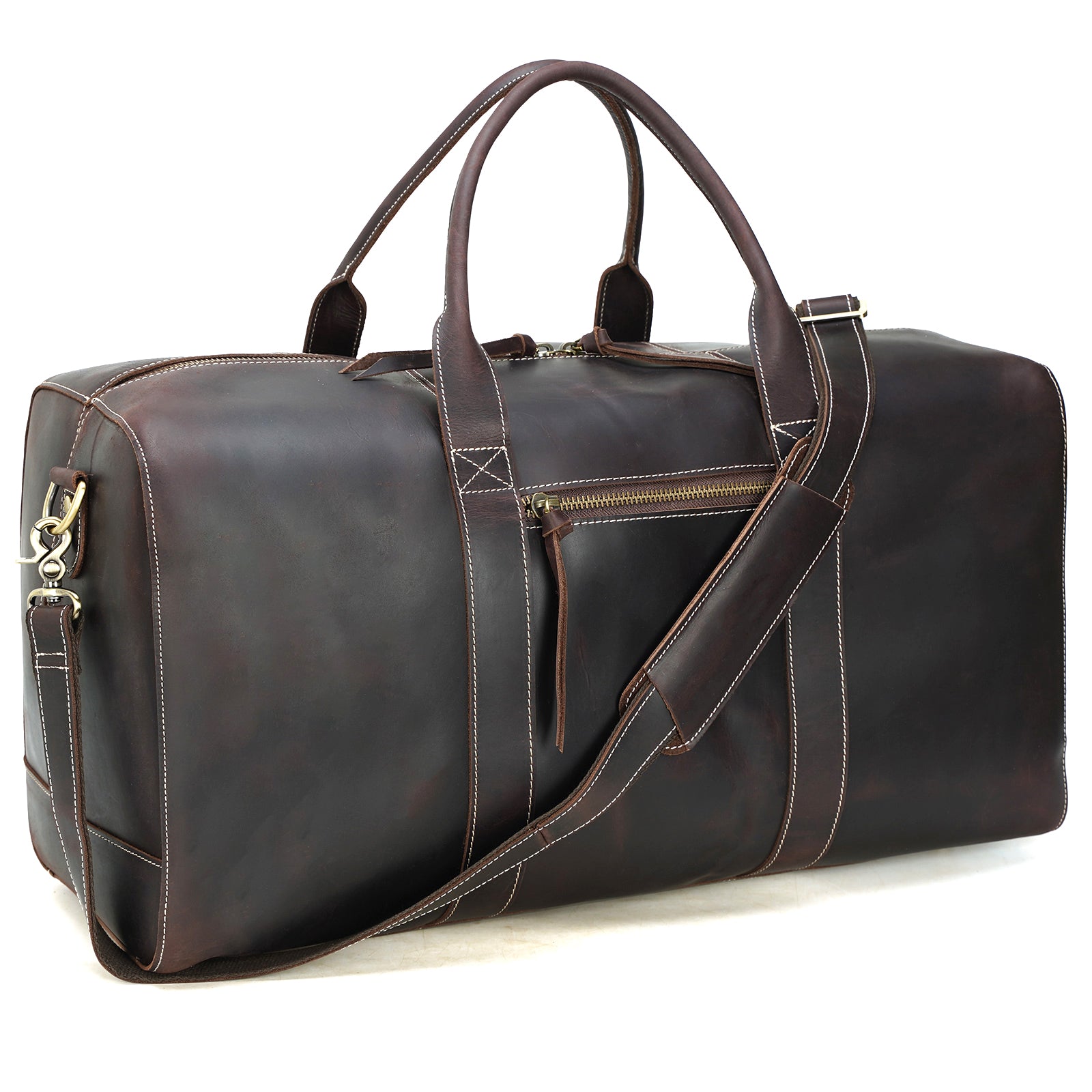 Polare 23.2'' Leather Duffel Bag Overnight Weekender Bag (Dark Brown)