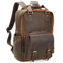 Polare Full Grain Italian Leather Backpack 15.6 Inch Laptop Bag Hiking Travel Rucksack (Back)