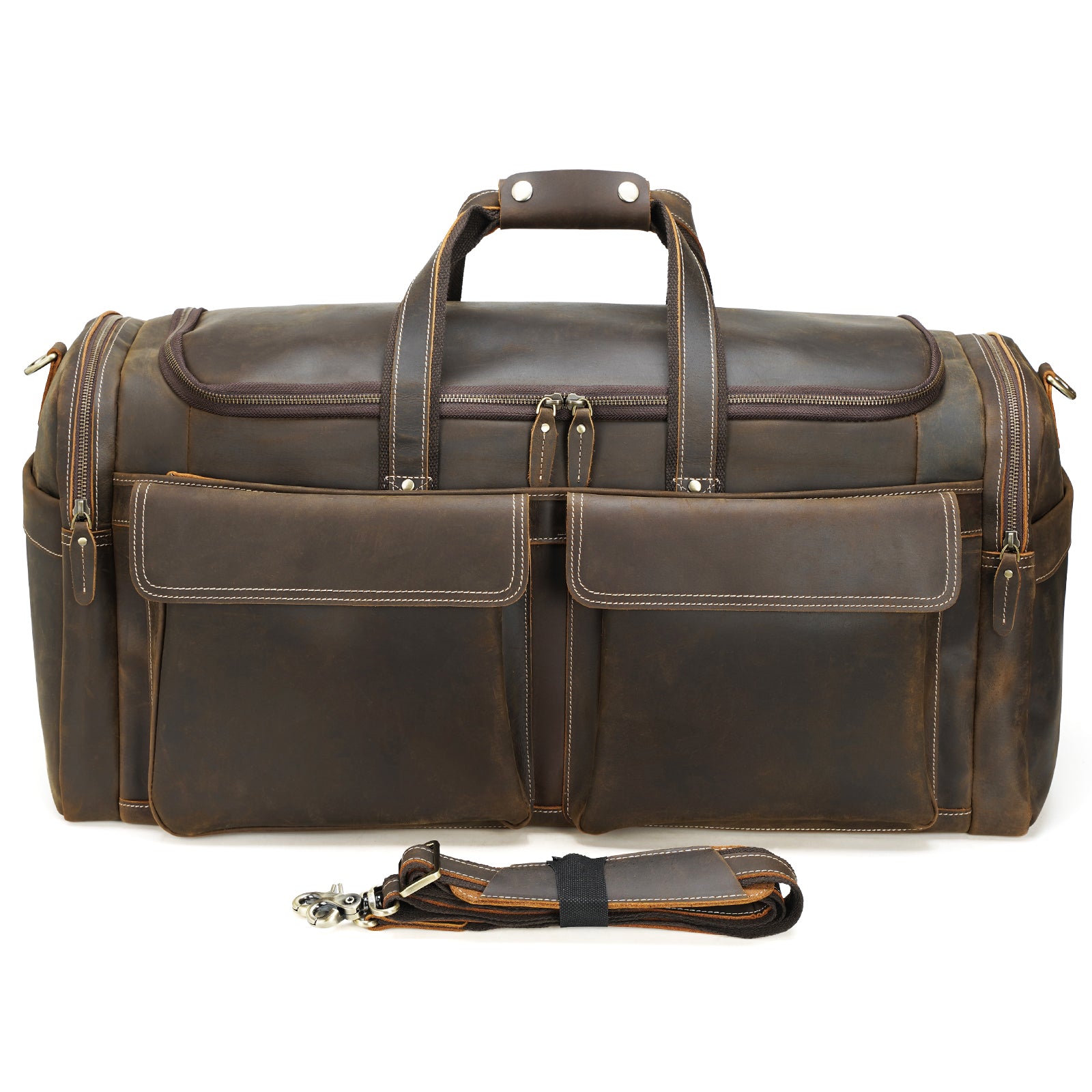 Polare Full Grain Leather Large Duffle Weekender Overnight Travel Bag (Front)