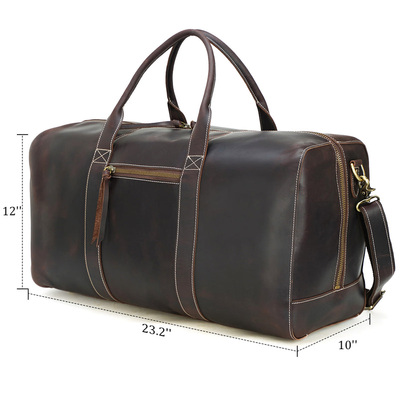 Polare 23.2'' Leather Duffel Bag Overnight Weekender Bag (Dark Brown, Dimension)