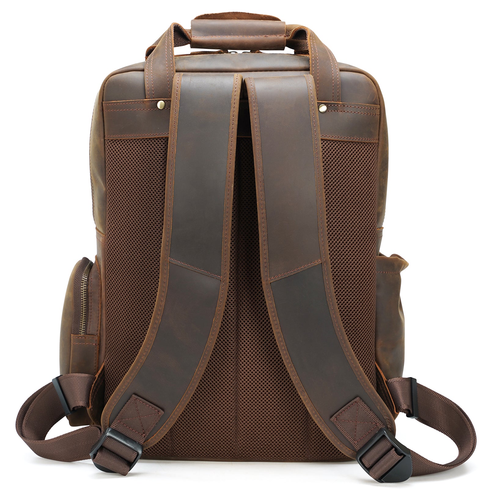 Polare Full Grain Italian Leather Backpack 15.6 Inch Laptop Bag Hiking Travel Rucksack (Back)