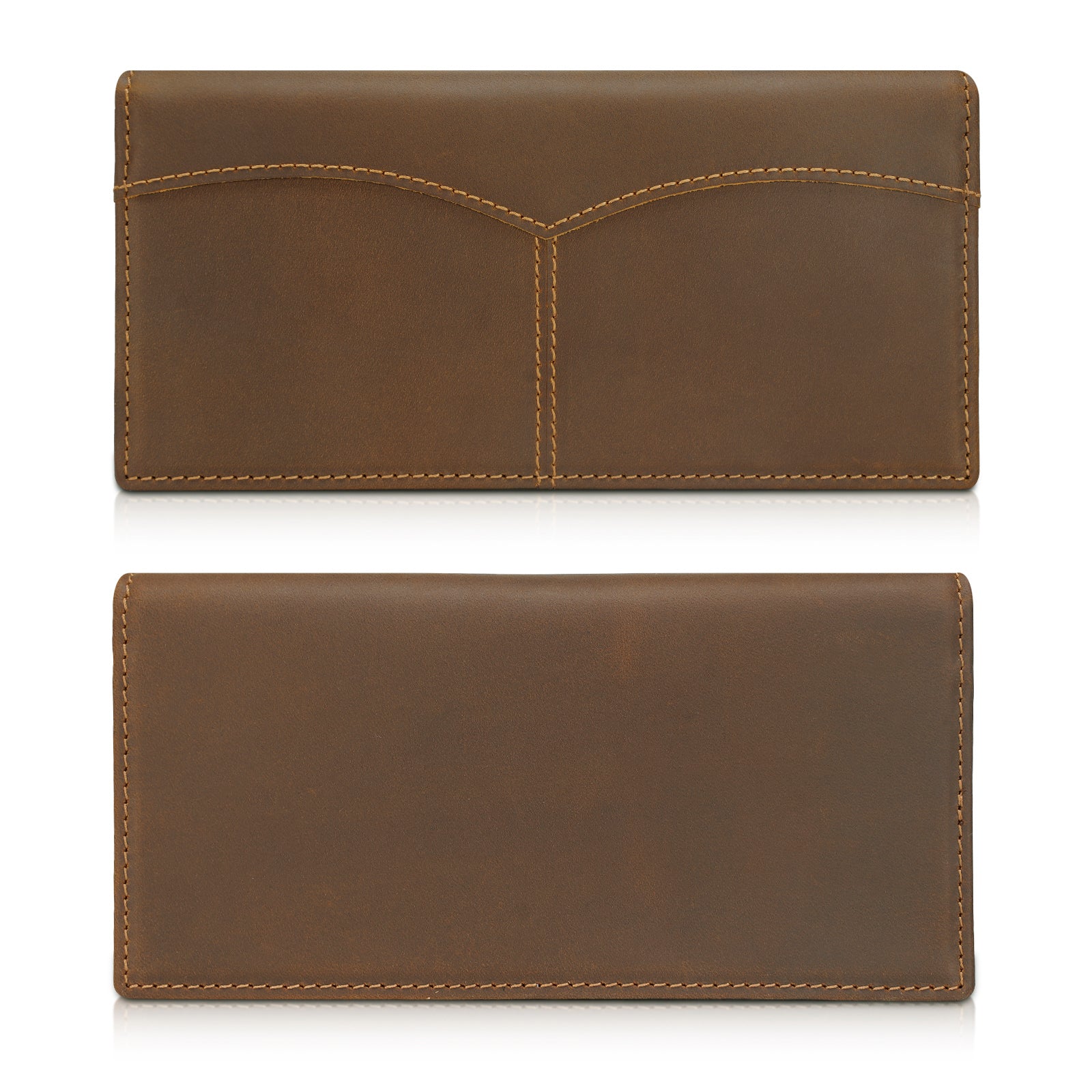 Polare Leather Checkbook Holder Long Bifold Wallet (Front/Back)