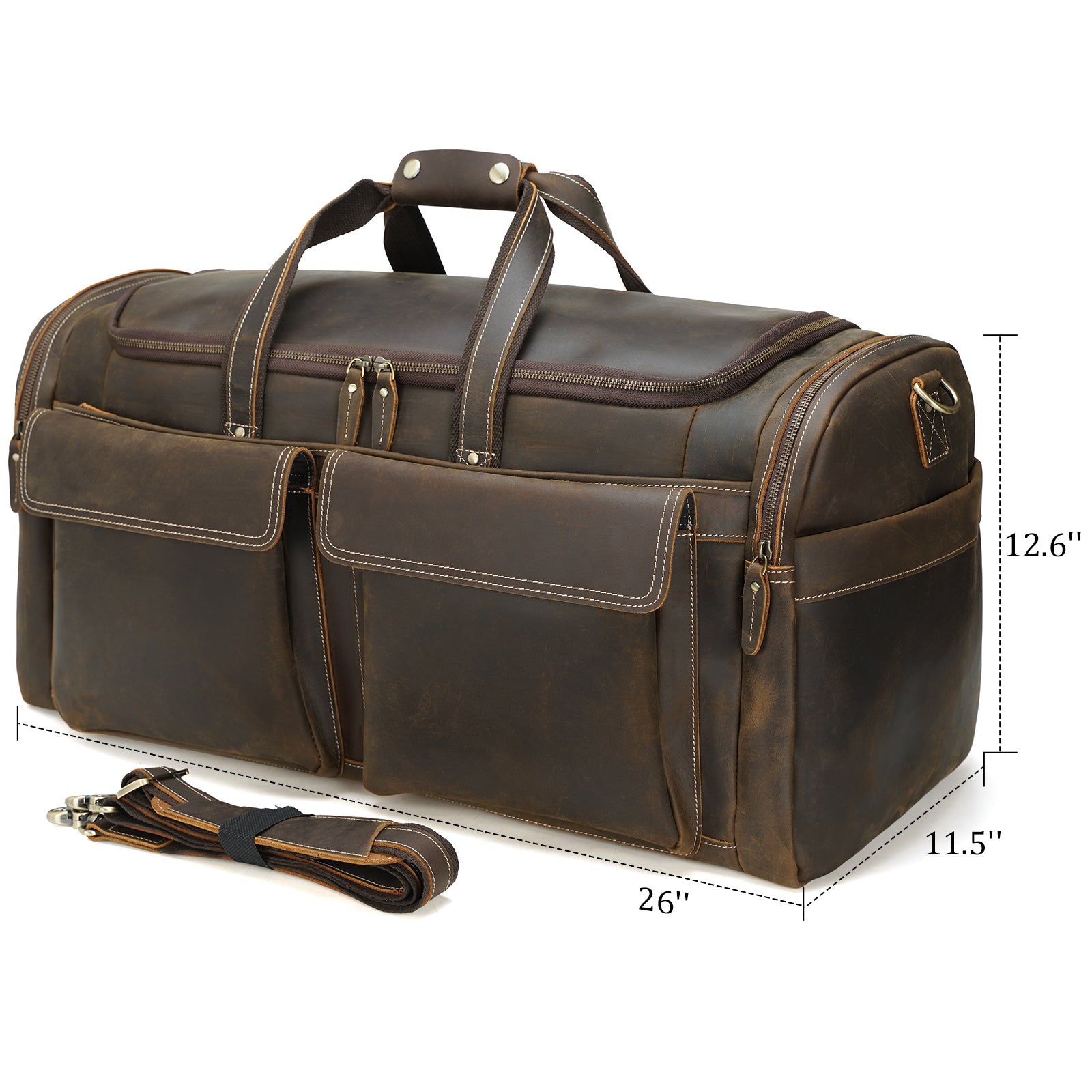 Polare Full Grain Leather Large Duffle Weekender Overnight Travel Bag (26"Dimension)