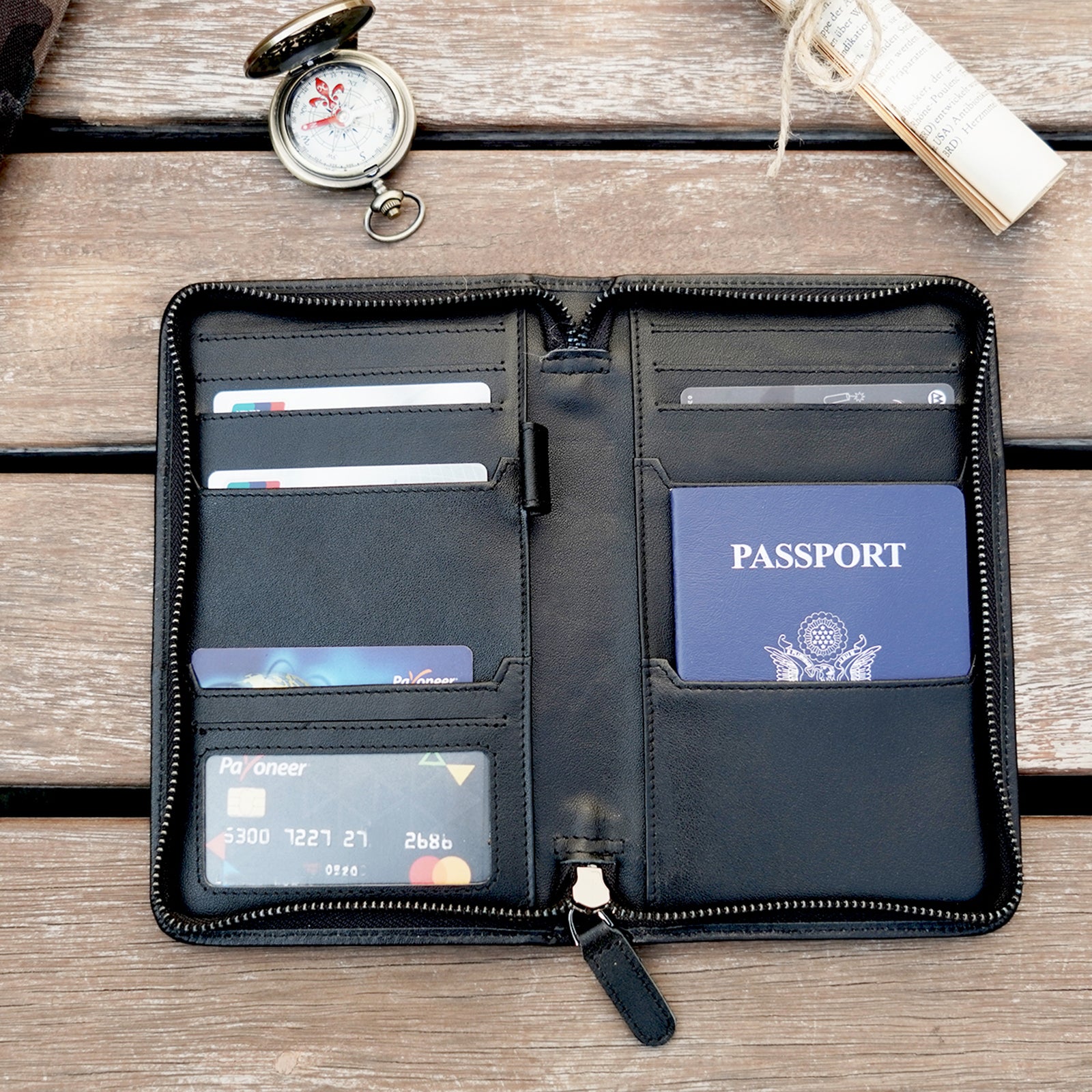 Polare Full Grain Leather Travel Passport Holder with YKK Zipper Pocket Snap Passports Cover RFID Blocking Passport Wallet Holders 2 Passports