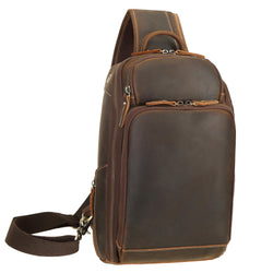 Polare Modern Style Sling Shoulder Bag Men’s Travel/Hiking Daypack (Dark Brown)